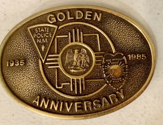 Vintage Golden Anniversary Mexico State Police Belt Buckle Gold Brass