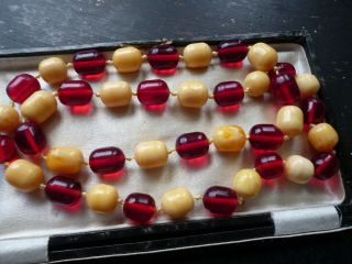 Vintage Cherry Amber Bakelite & Butterscotch Bead Necklace Art Deco