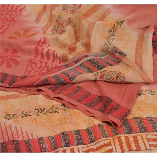 Sanskriti Vintage Peach Sarees 100 Pure Crepe Silk Printed Sari Craft Fabric
