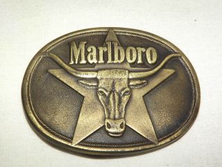 Vintage 1987 Solid Brass Philip Morris Malboro Cigarettes Steer Belt Buckle