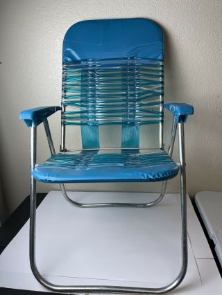 Vintage Blue And Clear Vinyl Tube Plastic Aluminum Folding Lawn Chair