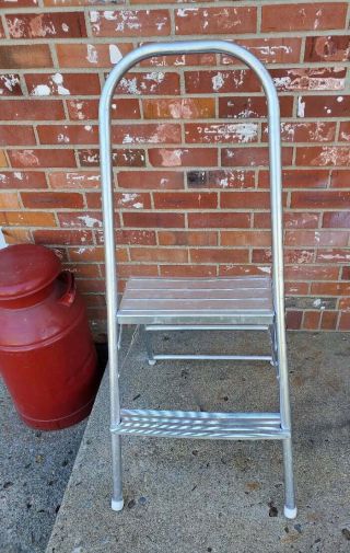 Vintage Aluminum Step Ladder 2 Steps Folding 41x21.  5x19