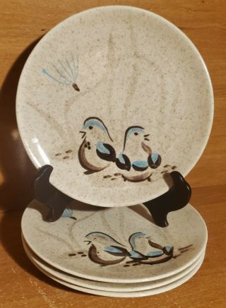 Red Wing Bob White Bread Plate Set Of 4,  6 1/2 ",  Hand Painted,  Vintage