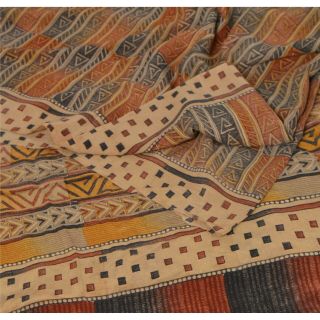 Sanskriti Vintage Indian Sari 100 Pure Crepe Silk Printed Sarees Craft Fabric