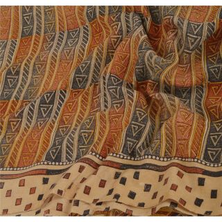 Sanskriti Vintage Indian Sari 100 Pure Crepe Silk Printed Sarees Craft Fabric 3
