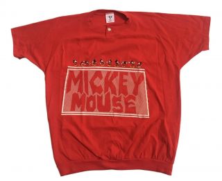 Vintage 80s Disney Wear Mickey Mouse Red M/l Red One - Button Raglan T Shirt