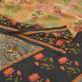 Sanskriti Vintage Sarees 100 Pure Crepe Silk Printed Sari Floral Craft Fabric