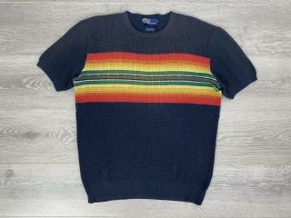 Rare Vintage Polo Ralph Lauren Men’s Medium Short Sleeve Knit Sweatshirt Rasta
