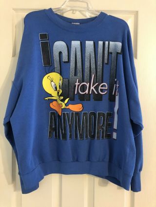 Vintage Looney Tunes Tweety Bird Sweater Adult 90s 22 - 24w I Cant Take It Anymore