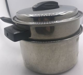 3pc Vintage Ekco Flint Stainless Steel 2qt Sauce Pan Pot Double Boiler Usa