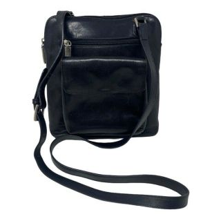 Hobo International Womens Crossbody Bag Black Leather Multiple Pockets Vintage