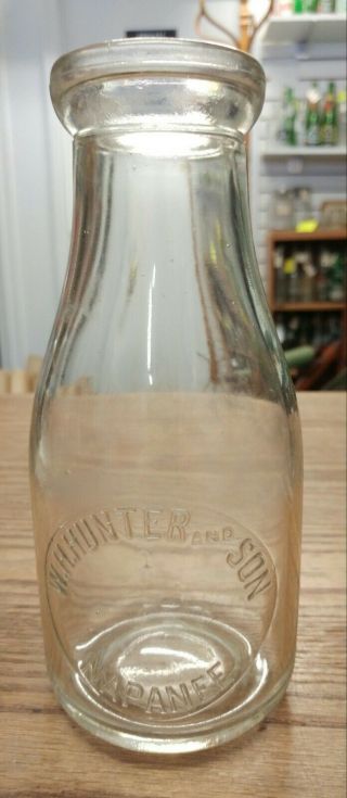 Vintage W.  H.  Hunter And Son Napanee Ont.  Pint Milk Bottle