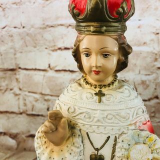 Vtg Infant Child Jesus Of Prague Catholic Religious Statue 14 " Chalkware 1950s