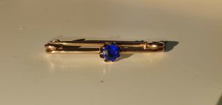 9ct Rose Gold And Blue Stone Vintage Pin/brooch