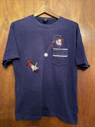 Vintage Warner Bros Looney Tunes Embroidered Pocket T Shirt Studio Tour Sz Small