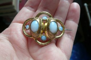 Victorian Opaline Glass And Gold Gilt Metal Brooch