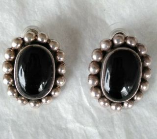 Vintage Sterling Silver And Black Onyx Statement Earrings Jm 925 Thai