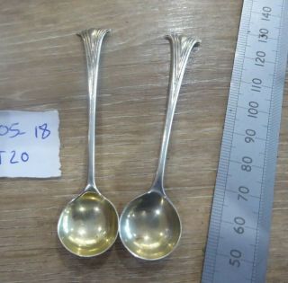2 Quality Antique Solid Silver Salt / Condiment Spoons 1904