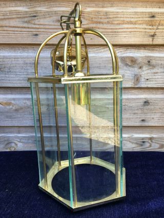 Vintage Antique Style Brass & Glass Hexagon Ceiling Pendant Lantern Light Lamp