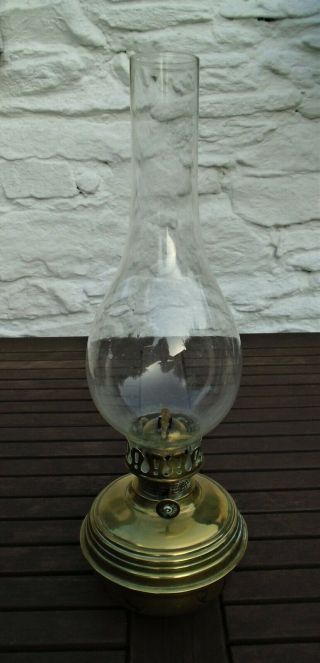 Antique Oil Lamp,  Drop In Brass Font & English Side Draught Single Wick Burner