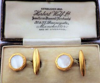 Vintage Art Deco Mother Of Pearl Gold Cufflinks