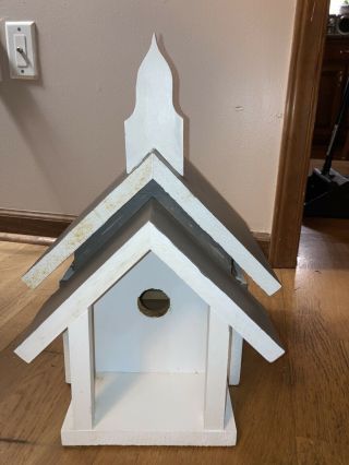Vintage Birdhouse Huge Hand Crafted Wooden Church With Porch Steeple Birds