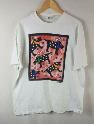 Abstract Dogs T Shirt Extra Large Size Xl Vintage Single Stitch Vtg 90s