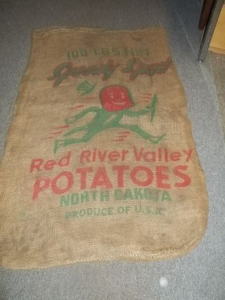 Vintage ?? 100 Lbs Speedy Spud North Dakota Potatoes Burlap Sack