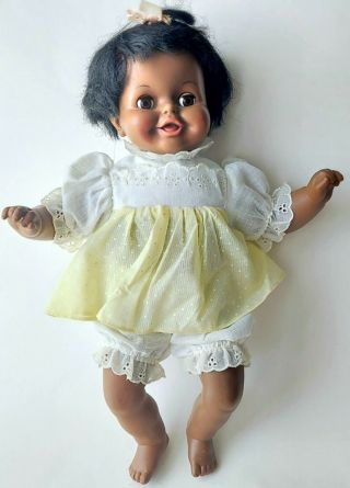 Vintage 1984 Ideal African American Thumbelina Doll 16in Cbs Toys Yellow Dress