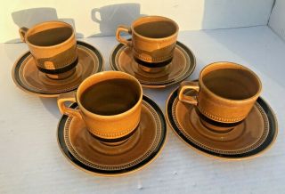 Vintage Set (4) 1970 Fuji - Stone 2076 Tahiti Coffee Cups/mugs & Saucer Complete