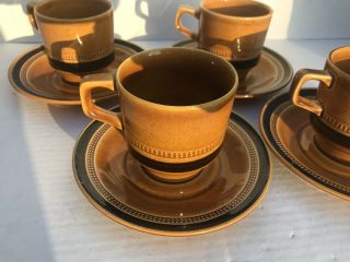 Vintage Set (4) 1970 Fuji - Stone 2076 Tahiti Coffee Cups/Mugs & Saucer Complete 2