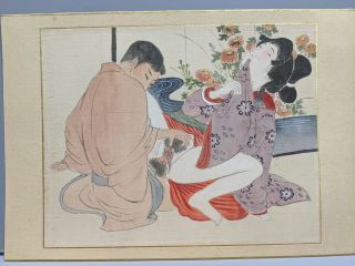 Vintage Shunga Erotic Japanese Painting On Silk