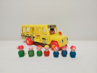 Vintage Fisher Price Little People 192 School Bus With 7 Figures Wooden