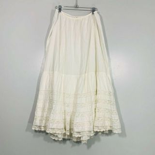 Vintage White Lace Semi Sheer Prairie Style Under Skirt Maxi Skirt Slip Skirt