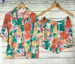 Vintage Victoria’s Secret Size Medium 2 Piece Floral Shorts Top Pajama Set U14