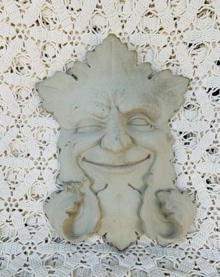 Vintage Carruth Studio Concrete Smiling Leaf Man Wall Plaque Art 1989