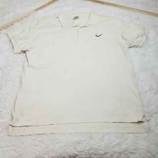 Vintage White Tag Nike Mens Polo Shirt Large L Off White Cream Solid Ss Collared