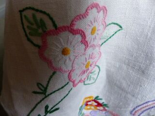 Vintage Linen Hand Embroidered Tablecloth - Floral,  Crinoline Ladies 3