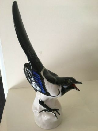 Vintage Lomonosov Ussr Porcelain Magpie Bird Figurine 10”