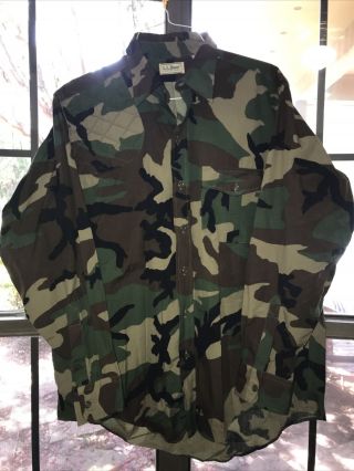 Ll Bean Mens Large Button Down Camo Camouflage Hunting Shooting Shirt Sleeve