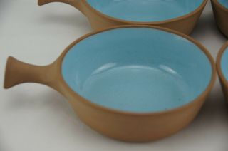 Vintage Chateau Buffet Pottery Handled Soup Bowls Set of 4 Light Blue Interior 2