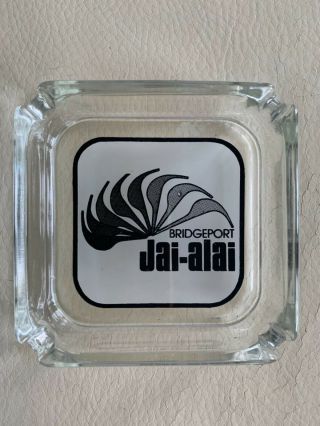 Vintage Bridgeport (connecticut) Jai - Alai Square Glass Souvenir Ashtray - Rare