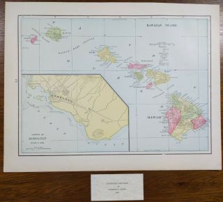 Vintage 1900 Hawaii Map 14 " X11 " Old Antique Kauai Lanai Maui Oahu