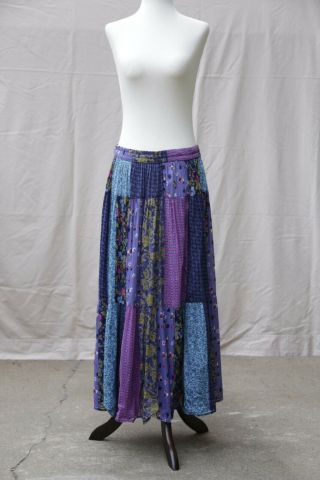 vintage sag harbor Boho Patchwork Floral gauze indian cotton gypsy Maxi Skirt L 2