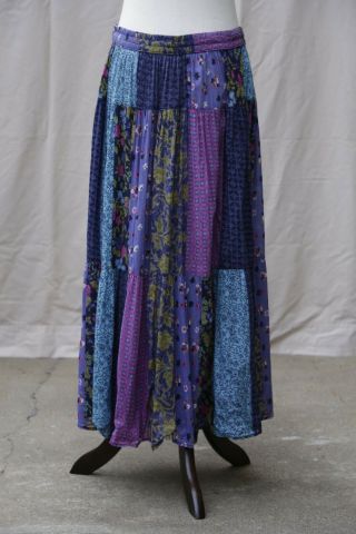 vintage sag harbor Boho Patchwork Floral gauze indian cotton gypsy Maxi Skirt L 3