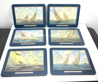 Vtg Set Of 6 America’s Cup Cork Backed Placemats Sailing