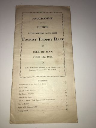 Isle Of Man Junior Tt 1928 Vintage Programme