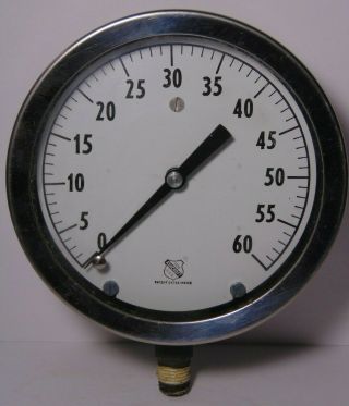 Large 5 " Old Vintage Ashcroft Pressure Gauge 0 - 60 Psi Steampunk Made In The Usa