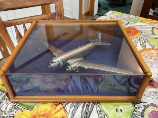 Model Airplane In Wood Display Case Vtg Fly Eastern Airlines 12” Silver Fleet