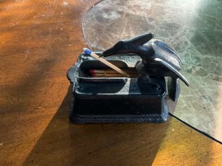 Antique Cast Iron Woodpecker Bird Toothpick / Match Dispenser